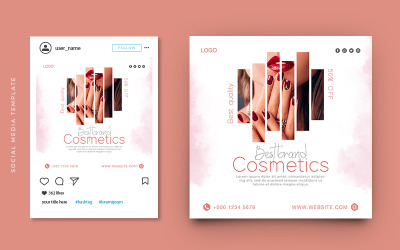 Promoción de productos cosméticos Publicación de Instagram y plantilla de banner de redes sociales