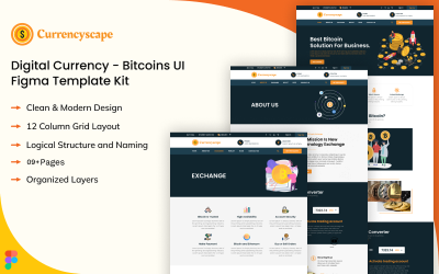 Currencyscape - Digitale Crypto en Bitcoin Website Figma UI-sjabloon