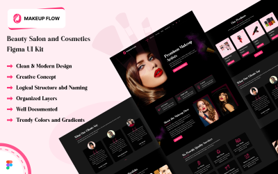 Makeup Flow - Modèle d&amp;#39;interface utilisateur Figma pour site Web de salon de beauté et de cosmétiques