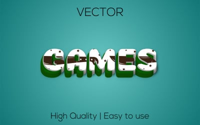 Juegos | Juegos 3D | Estilo de texto realista | Efecto de texto vectorial editable | estilo de fuente vectorial premium