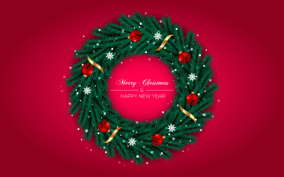 Christmas Wianek Dekoracji Z Gałęzi Sosny Christmas Ball I Czerwony Złoty Kolor Wstążki