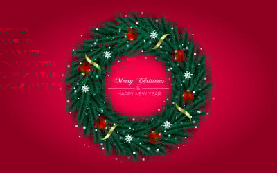 Christmas Wreath Decoration With Pine Branch Christmas Ball And Red Golden Color Ribbon