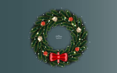 Christmas Wreath With Pine Branch White Christmas Ball  Star And Red Barri