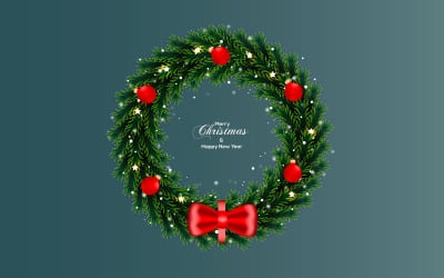 Corona De Navidad Con Rama De Pino Bola De Navidad Blanca Estrella Y Estilo Barris Rojo