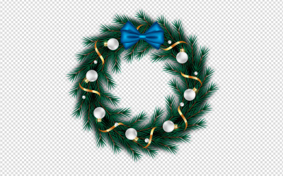 Decoración De Corona De Navidad Con Bola De Navidad De Rama De Pino Y Cinta Azul
