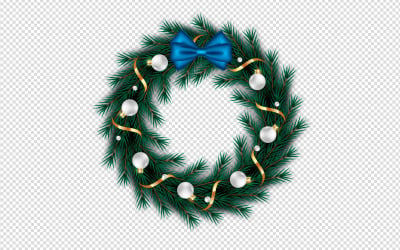 Décoration de guirlande de Noël avec boule de Noël de branche de pin et ruban bleu