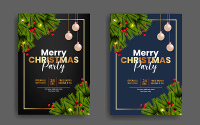 Noel Partisi El Ilanı Veya Poster Tasarım Şablonu Noel Topu Ve Çam Dalı Ile Dekorasyon
