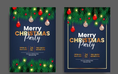 Plantilla de diseño de cartel o volante de fiesta de Navidad con rama de pino y bola