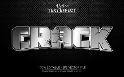 Crack - Effetto di testo modificabile, stile di testo in argento metallizzato Rock and Fracture, illustrazione grafica
