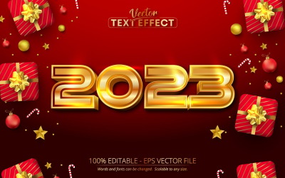 Navidad 2023: efecto de texto editable, estilo de texto dorado brillante navideño, ilustración gráfica
