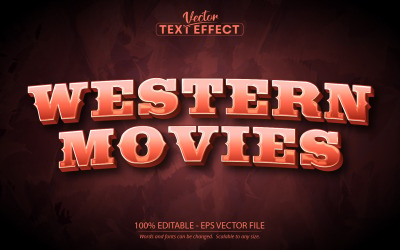 Películas occidentales: efecto de texto editable, estilo de texto vintage y retro, ilustración gráfica