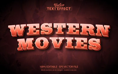 Western Filmleri - Düzenlenebilir Metin Efekti, Klasik ve Retro Metin Stili, Grafik İllüstrasyon