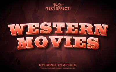 西方电影 - 可编辑的文字效果，复古和复古的文字风格，图形插图