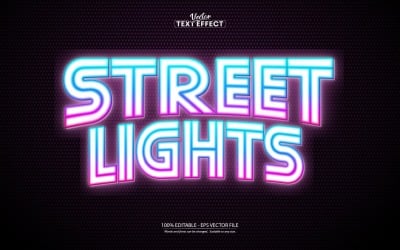 Utcai lámpák – szerkeszthető szöveghatás, színes neonfények szövegstílusa, grafikus illusztráció