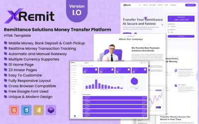 XRemit - 汇款解决方案汇款 HTML 模板