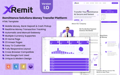 XRemit - Modèle HTML de transfert d&amp;#39;argent des solutions de remise