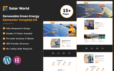 Solar World - Kit de plantillas Elementor de energía verde renovable