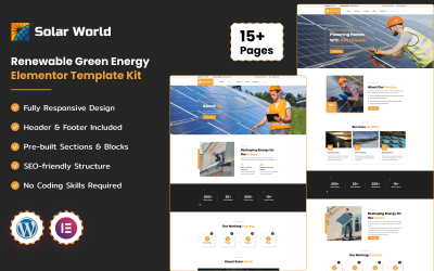 Solar World - Zestaw szablonów Elementor dla odnawialnej zielonej energii