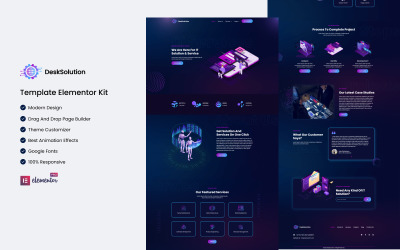 Desksolution — zestaw szablonów Service Elementor dla rozwiązań IT