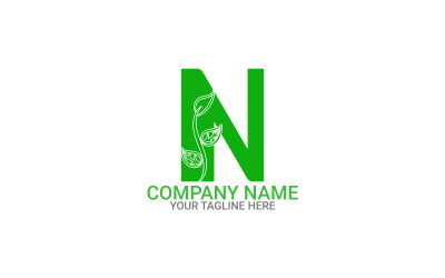 Logotipo de la letra N de la hoja verde de la naturaleza