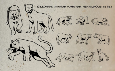 12 Leopard Cougar Puma Panther Silhouette Set