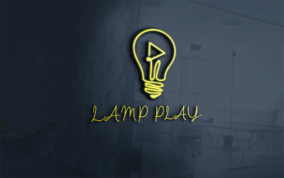 Modello di logo Lamp Play per lettore musicale o negozio di lampade con luce incandescente