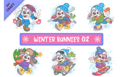 Set di coniglietti invernali 02. Clipart.