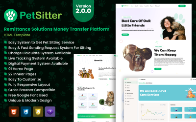 PetSitter - HTML-Vorlage für die Serviceplattform für Tierbetreuung von Haustieren