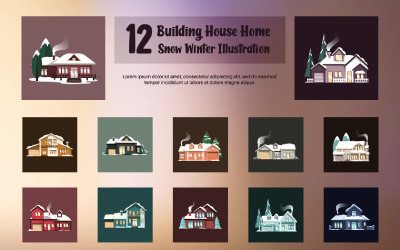 12 épület ház otthon hó téli illusztráció