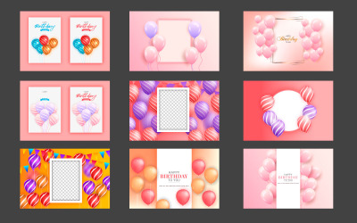 Birthday vector banner template set. Happy birthday to you text in backgroun