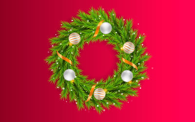 Ghirlanda di buon Natale e decorazione di ghirlande con palle di Natale e stelle di ramo di pino