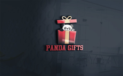 Modelo de logotipo Panda Gifts com Panda e caixa de presente para loja de presentes e presentes
