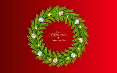 Noel top yıldızı ve çam dalı ile Noel çelengi ve çelenk dekorasyonu