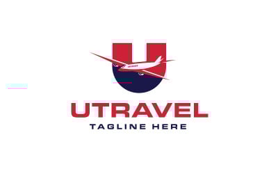 Initial Letter U with Plane or Travel Logo Design Vector