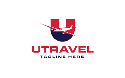 Letra inicial U con vector de diseño de logotipo de avión o viaje