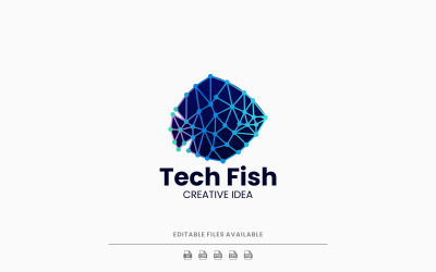 Fish Tech Line Art Farbverlauf Logo