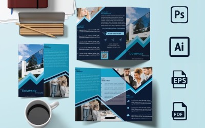 Vorlage für dreifach gefaltete Unternehmensbroschüren in Blau - dreifach gefaltete Broschüre