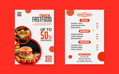 Diseño de plantilla de publicación en redes sociales de restaurante para folleto de comida