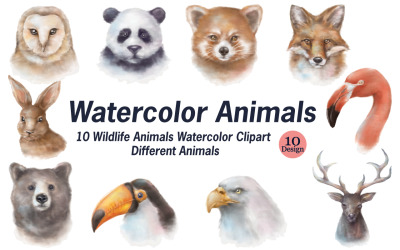Akvarell djurporträtt Clip Art-paket