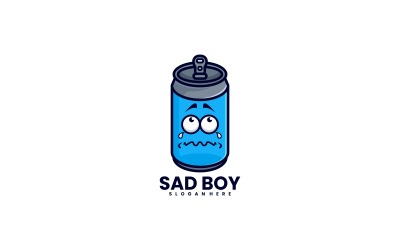 Latas de logotipo de desenho animado de menino triste