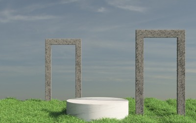 Marble podium backdrop with grass field &amp;amp; concrete arches