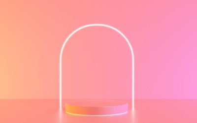 Pódio rosa com linha de luz neon brilhante em forma de arco
