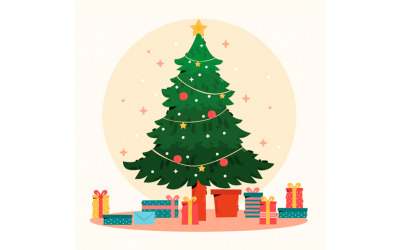 Hediye Resimli Elle Çizilmiş Noel Ağacı