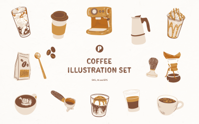 Ruhiger und kühler Kaffee-Illustrationssatz