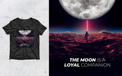 Цитата о Луне с художественным дизайном футболки PSD Шаблон