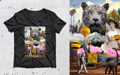 Kolaj Sanatı Sürrealizm Premium Tişört Tasarımı