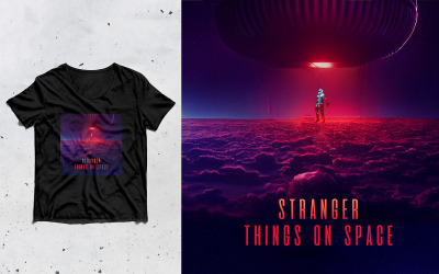 Modèle PSD de t-shirts Stranger Things sur l&amp;#39;espace