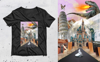 Surrealistisk Digital Art Collage Premium T-shirtdesign