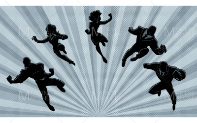 Super Business Team silhouetten in actie 2 vectorillustratie