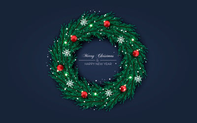 Christmas wreath vector design merry christmas text  garland elements for xmas